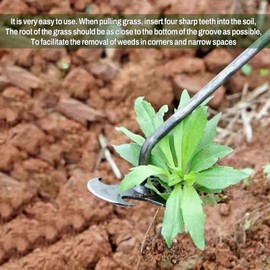 Weed Puller Tool, Long Handle 4 Teeth Garden Cultivator, Garden Uprooting Weeding Tool Hand Weeder Portable Grass Root Remover for Vegetable Backyard Farm - 13.8inch