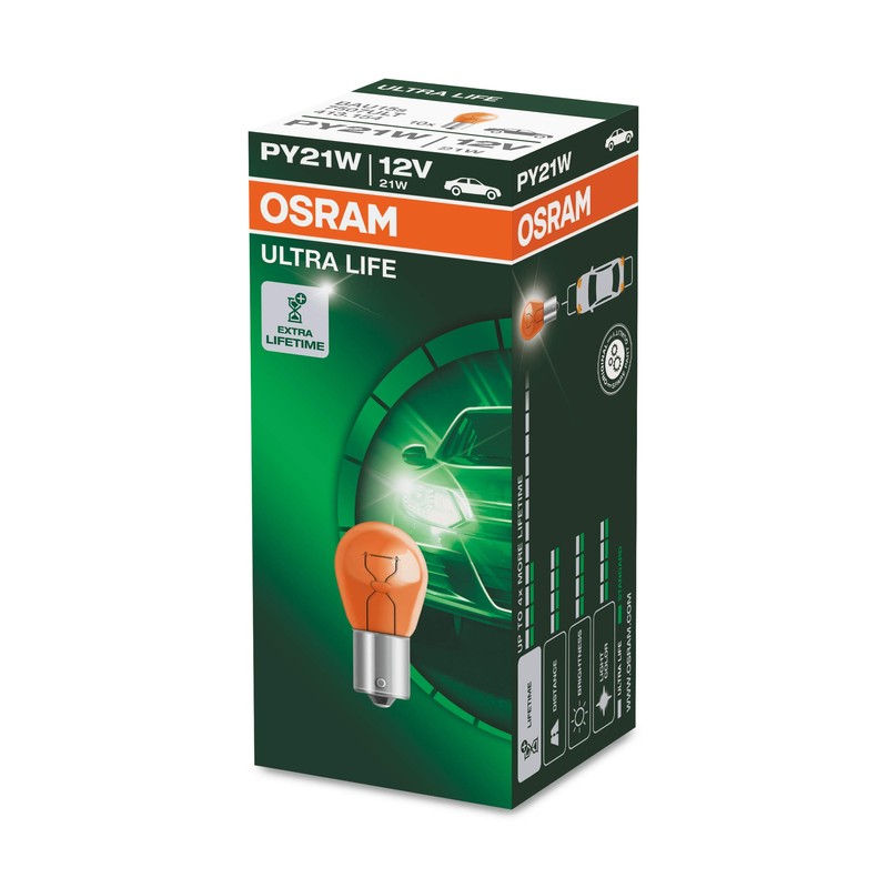 Osram Ultra Life PY21W Halogen Signal Lamp, Flashing Light, 7507ULT,