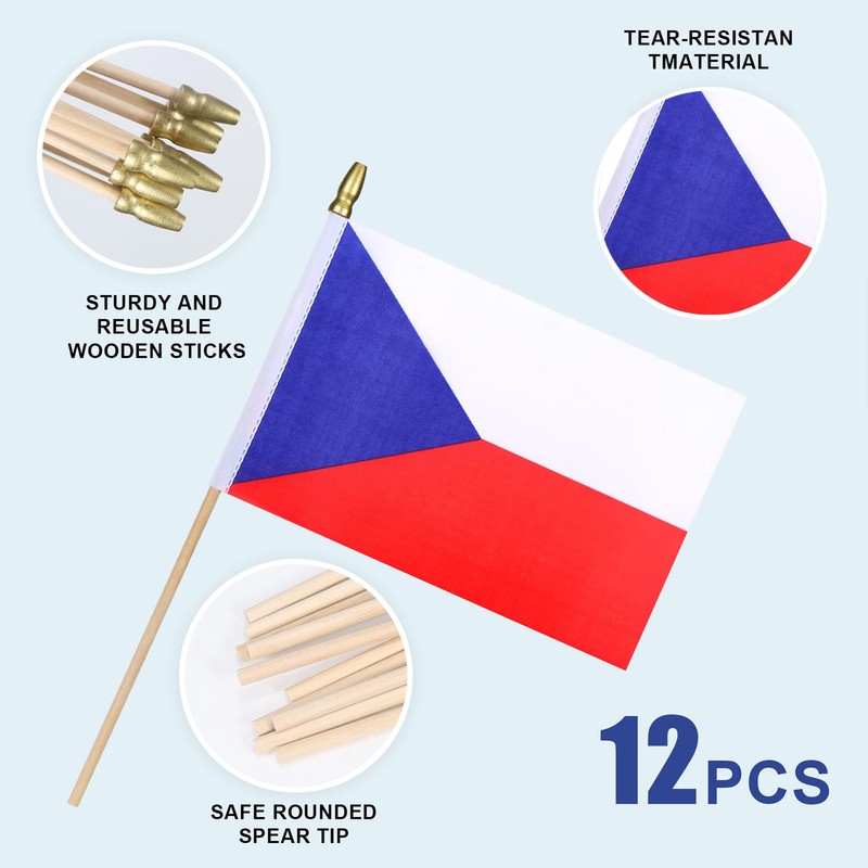 HSQCEZ 12Pcs Small Czech Republic Flags on Wooden Stick Mini