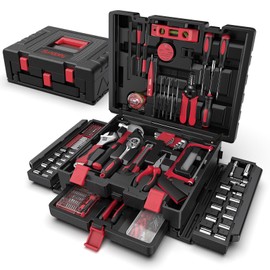 Sundpey 379 Pcs Portable Complete Home and Auto Tool Kit with Drawer Red