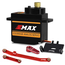 EMAX Servo RC Steering Servo ES08MAII 12g Mini Metal Gear Analog Servo Motor with Servo Mount Bracket, Arm, Steering Link for RC Car Boat Model Parts Axial SCX24 Upgrade Parts (Red)