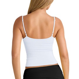 PINKMSTYLE 2025 Womens Camisole Double Lined Tank Tops V Neck Spaghetti Strap Sleeveless Tops White Medium