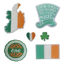 Set of 6 Ireland Embroidery Patch Iron on or Sew Irish Shamrock heart eire Flag leprechaun pot o' gold MAP