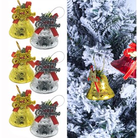 8PCS 4.5CM Christmas Bells Ornaments Christmas Tree Plastic Bells Pendants Christmas Craft Hanging Bells for Christmas Holiday Party Decoration(Gold and Silver)