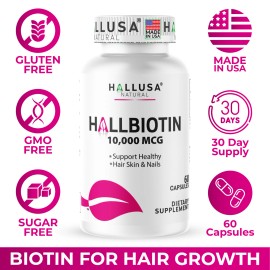 Hallusa Natural Biotin for Hair Growth Women | Biotin capsules 10,000 mcg | 60 capsules