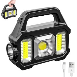 Linterna Recargable Solar, 1000 Lúmenes Linterna Led Recargable por Solar o USB, Linternas Impermeable y Portátil con 6 Modos para Pesca, Camping, Senderismo y Emergencias por Corte de Luz (COB)