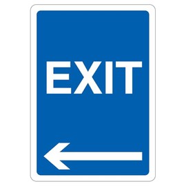 V Safety Exit - Blue Arrow Left 210 x 297 mm (A4) - 1mm Rigid Plastic Safety Sign