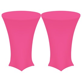 uxcell 2pcs Round Cocktail Tablecloth 24" x 43", Highboy Spandex Stretch Tablecloth Table Cover, Fitted High Top Table for Bar Wedding Party, (Rose Pink)