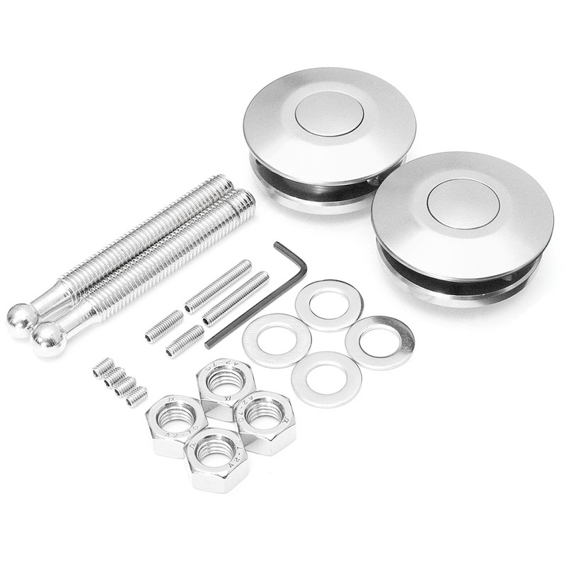 Universal Push Button Billet Hood Pins Lock Clip Kit Aluminum