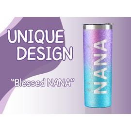 Onebttl Grandma gifts, Christian Gifts for Grandma, Mother's Day Gifts for Blessed Grandma, 20oz Purple & Blue Glitter Skinny Tumbler with Straw and Lid, Nana Gifts - Blessed NANA