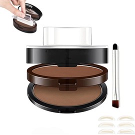 Double Colour Eyebrow Stamp Kit, Waterproof Sweat Proof Natural Matte Brow Powder with 3 Pairs Reusable Interchangeable Eyebrow Stencils & Brush (#02)