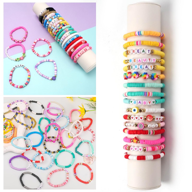 32 Pcs Preppy Bracelets for Women Colorful Clay Bead Surfer