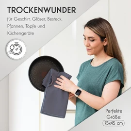 NATARO® 4 Stück Kitchen Dry Geschirrtücher – Premium Microfaser Abtrockentuch, streifenfreie und fusselfreie Waffeltücher für Ihre Küche, inkl. GRATIS Spültuch, anthrazit, 70x45 cm