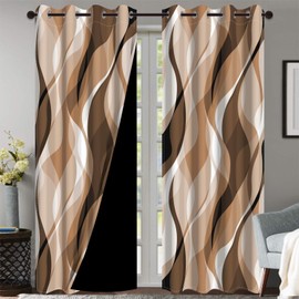 Ruelvth Brown Blackout Curtains, Abstract Ombre Grey and Brown Striped Window Curtains for Living Room Modern Room Darkening Grommet Curtains, 42x63 Inch, 2 Panels