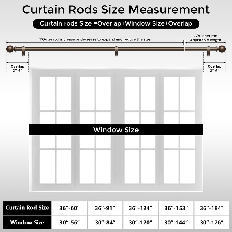Wolistsa Bronze Curtain Rod, 1 Inch Adjustable Heavy Duty Curtain