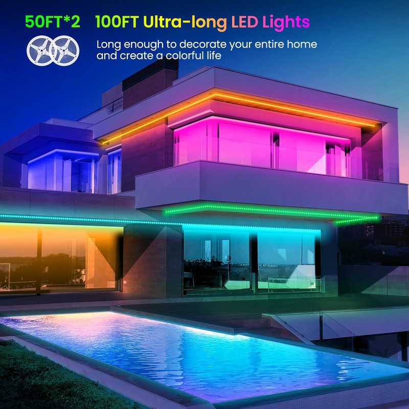 GUPUP LED Lights Strip 100 FT, LED Lights for Bedroom