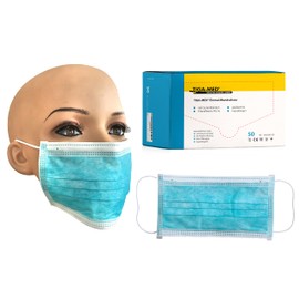 Medical Face Mask OP Single Use Pack of 50 Blue Elastic Bands 3 Ply 99.5% Filter Efficiency Original Tiga-Med Quality