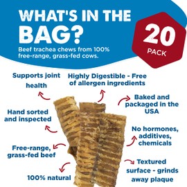 Best Bully Sticks Premium 6 Inch Beef Trachea - 20 Count (Pack of 1) - All-Natural, Grain-Free, Single-Ingredient, Supports Dental Health