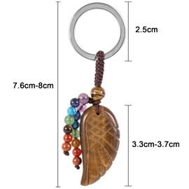 KYEYGWO Healing Crystal Angel Wing Keyring for Men Women, 7 Chakra Stone Keyring Decorative Healing Stone Wing Pocket Pendant Lucky Charm Pendant for Lanyard, Tiger's Eye Stone