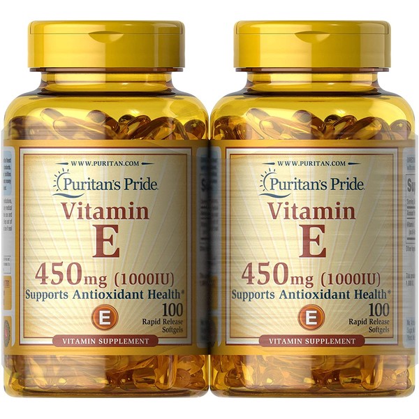 Puritan's Pride Vitamin E 450 Mg (1000 Iu), Supports Immune Function 200 Total Count (2 Packs of 100 Ct Softgels), 200 Count