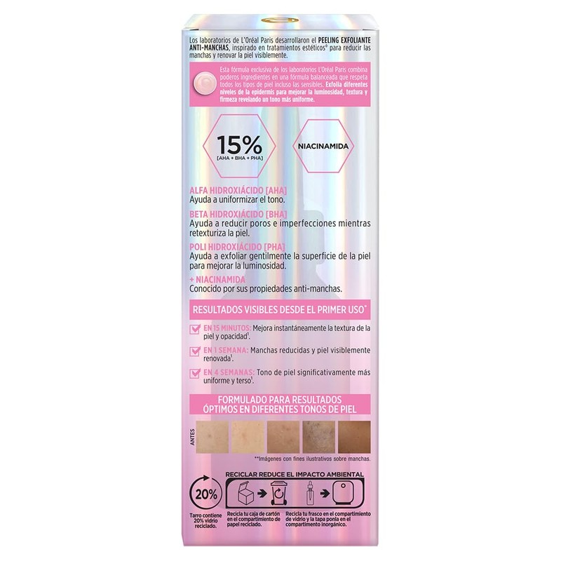 L'Oreal Paris Glycolic Bright Peeling Exfoliante Facial, Anti Manchas, 25
