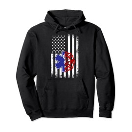 EMT Firefighter Fire American Flag Patriotic First Responder Pullover Hoodie