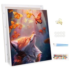 MEIYUDA Paint by Numbers Adults with Frame Animal Fox, DIY Digital Oil Painting Set on Canvas with Brushes and Acrylic Pigment Craft Set, Artwork for Home Decoration, Gift, 30 x 40 cm