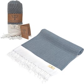 SMYRNA TURKISH COTTON Original Turkish Beach Towel | Prewashed, 37 x 71 Inches | Peshtemal and Turkish Bath Towel for SPA, Beach, Pool, Gym and Bathroom, Navy