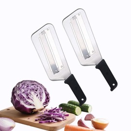 Stainless Steel Cabbage Shredder & Vegetable Chopper - 3-in-1 Handheld Slicer for Coleslaw, Sauerkraut, Lettuce - Sharp Dishwasher-Safe Blades with Ergonomic Grip (2-Pack) (Black+Black)