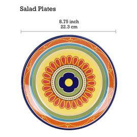 Bico Tunisian Salad Plates Set of 4, Ceramic, 8.75 inch, Microwave & Dishwasher Safe