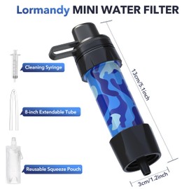 Outdoor Personal Water Filter Camping - Mini Water Filtration System, Straw Water Purification System, Portable Filter, Survival Equipment for Hiking,Camping,Travel,and Emergency Preparedness-Blue