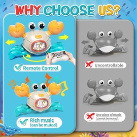 Aiqi Remote Control Crab Crab Toy for Babies, Dancing Crab with Light and Music, Tummy Time Toy for Kids 3 4 5 6 7 8 9 10 11 12 Months Gift Idea for Boys and Girls