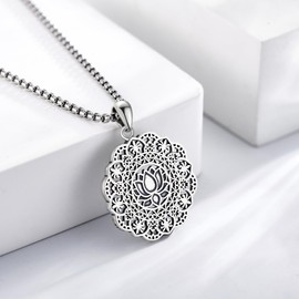 URONE Lotus Necklace 925 Silver Lotus Pendant Old Flower Chain Lotus Jewellery Gifts for Men and Women, Sterling Silver, No Gemstone