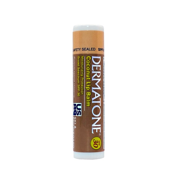 Dermatone Coconut Lip Balm SPF 30 | Broad-Spectrum SPF 30 Protection | Moisturizing, Long Lasting and Water Resistant| Aloe, Tea Tree Oil, Cocoa Seed Butter| Made in USA | 0.15 oz.