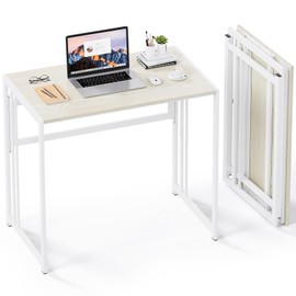 Gezen Folding Desk 32'' Computer Desk No Assembly Required Foldable Table Space Saving Writing Workstation for Home Office (Beige, White)