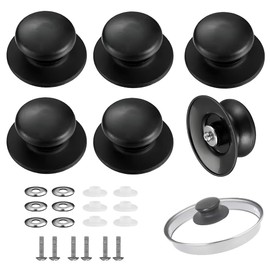 YUHENGCT 鍋蓋 取っ手 6個セット 鍋ふたノブ 鍋蓋 つまみ 耐熱性 滑り止め付き 丸形 蓋ノブ 調理器具アクセサリー 鍋 取っ手 ポットリッドパーツ 鍋の蓋交換用 ネジ付き (ブラック)