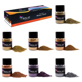 Rolio - Metallic Pigment Powder - 7 Jars/ 20ml Each of Pigment Powder, Metallic Mica Powder for Epoxy Resin, Paint, Nail Art, Slime, Tumblers, Polymer Clay and Other Crafts