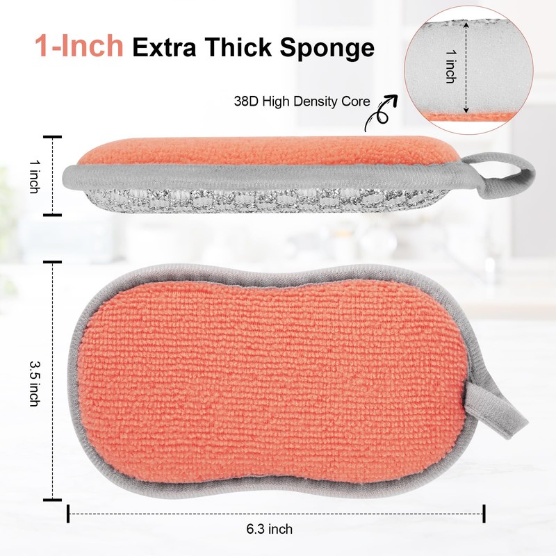 Kitchen Sponges for Washing Dishes, 1 Inch Thick Dual-Sided Dish