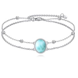 CRMAD Larimar Anklet for Women Sterling Silver Oval Larimar Anklet Jewelry Gift for Women