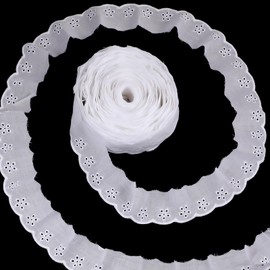 15 Yards Lace Trim White Cotton Lace Ribbon Vintage Floral Broderie Anglaise Trim Embroidery Ruffle Ribbon for Sewing Wedding Bridal Dresses Costume Crafts