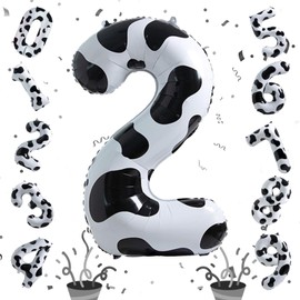 Cow Print Birthday Number Balloons, 40 Inch Large Foil Number 2 Self Inflating Balloons for Girls Boys 2nd Birthday Party Decor Baby Shower Cowboy Cowgirl Farm Animal Theme Party Decorations Supplies