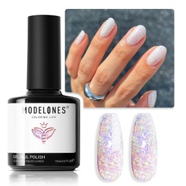 modelones Glitter Gel Nail Polish, 1 PCS 15ML Glitter Sparkly Shiny Holographic Gel Polish Soak OFF LED Nail Art Rainbow Reef Purple Shimmer Gel Nail Manicure Salon DIY Nails Gift for Women