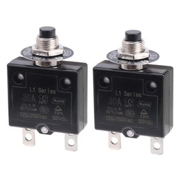 RKURCK Thermal Circuit Breaker 30 Amps, Thermal Overload Protector L1 Series 125-250V AC 50V DC Push Button Manual Reset Circuit Breaker 30A 2 Pcs