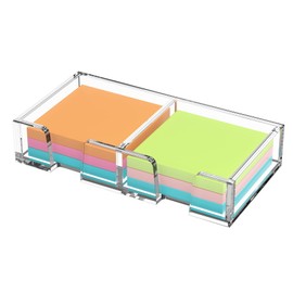 BEEGO Sticky Note Holder Organizer - 3x3 in 2IN1 Crystal Clear Acrylic Notepad Holder Acrylic Sticky Note Dispenser Cute Memo Holder (NO Pads) for Dorm Room Office Desk Organization