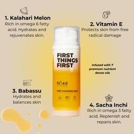 Fazed by Nature First Things First Deep Cleansing Balm, Oil Cleanser for Face & Makeup Remover with Kalahari Melon, Sacha Inchi, & Sea Buckthorn Oil, Pump Dispenser, Clean Skincare, 3.4 oz