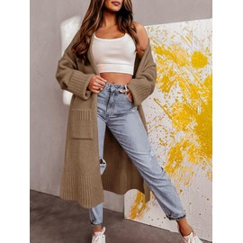 Imily Bela Women's Cardigan with Hood Long Sleeve Chunky Knit Cardigan Open Front Sweater Autumn Winter Casual Knitted Cardigan Pullover, brown