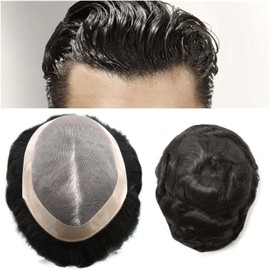 Hombres Mono fino for hombre, tupé de 6 ", cabello Remy, sistema reemplazo piel sintética, peluca monofilamento PU duradera 120% densidad, postizo for hombres Postizo(8x10)