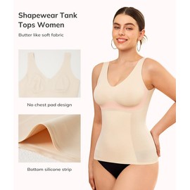 LODAY Compression Tank Tops for Women Shapewear Tummy Control V Neck Camisole Cami Tops(Beige, X-Large)