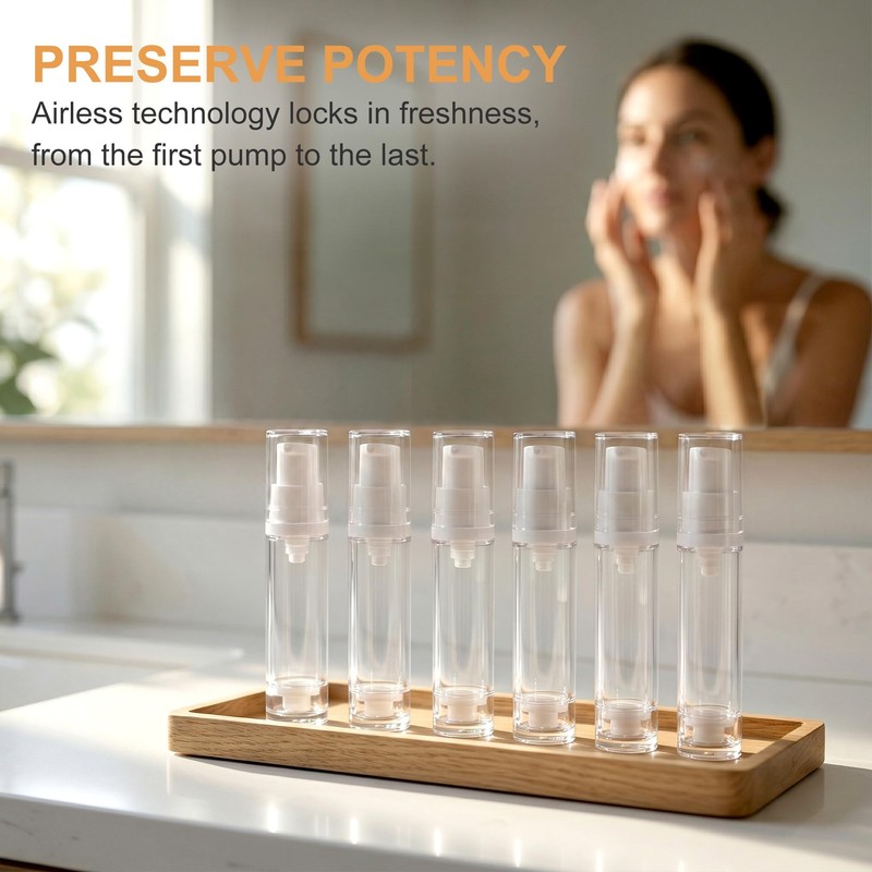 6pcs Airless Travel Pump Bottle, 10ml, Clear