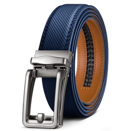 KEMISANT Men's Leather Belt Automatic Ratchet Leather Belt 35 mm for Suit and Leisure, Micro-Adjustable Belt Fits Anywhere, Navy Blue2691